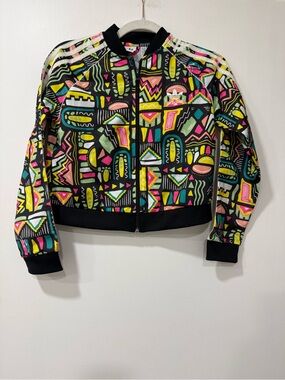 adidas Black Multicolor Geometric Print Bomber Jacket